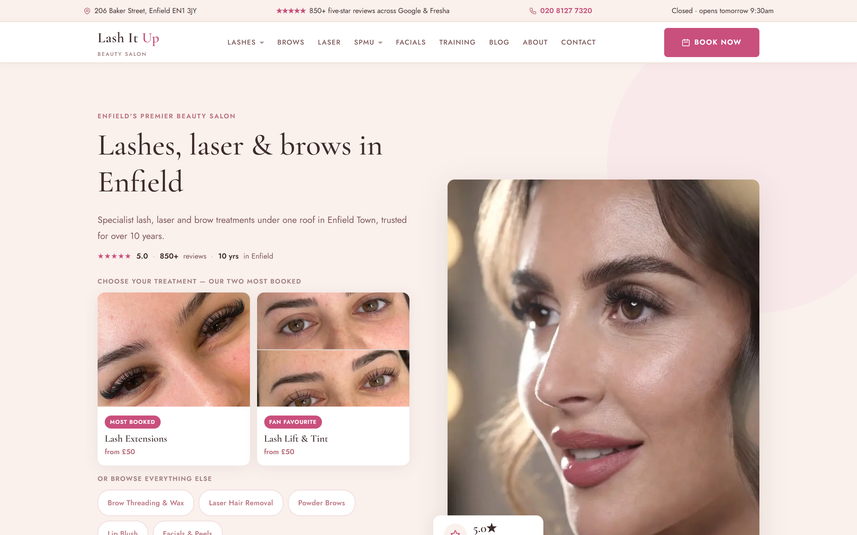 Lash It Up Beauty Salon website on desktop
