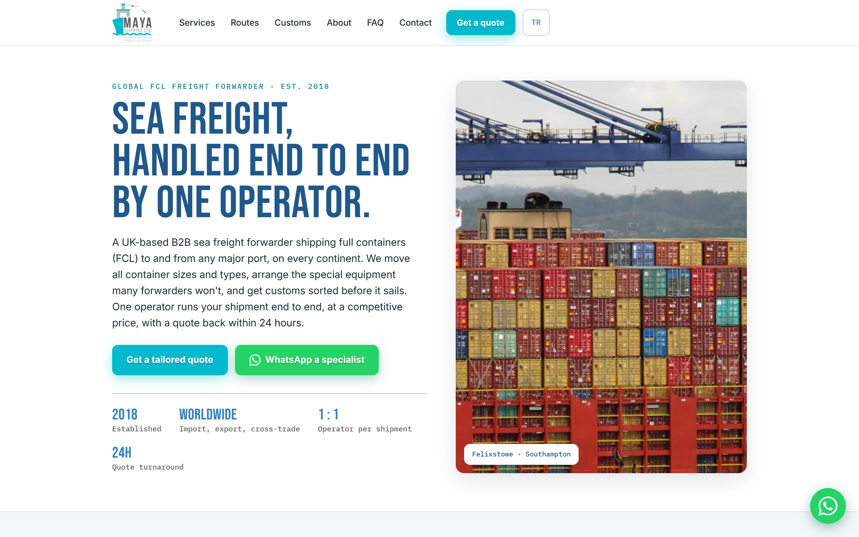 Maya Shipping website on desktop